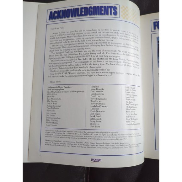 1994 BRICKYARD 400 INAUGURAL RACE COMMEMORATIVE BOOK NASCAR AUGUST 6 1994 - Picture 4 of 7